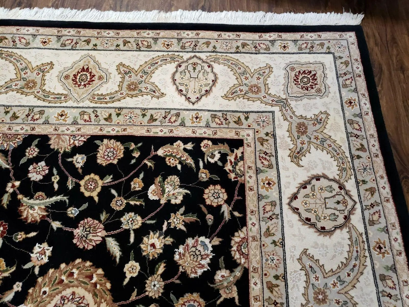 8' 5" X 11' 6" Vintage Handmade Oriental Floral Wool Rug Silk Accent Black Nice by Jewel Rugs