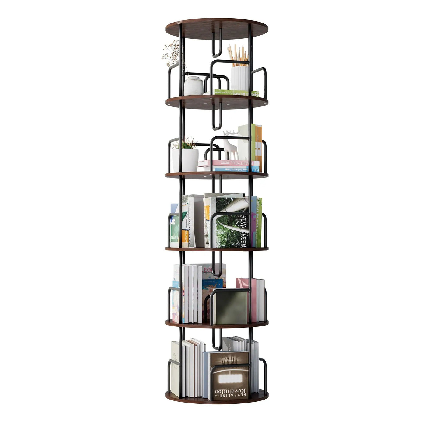 Rotating Bookshelf Tower 5 Tier Spinning 360 Degree Revolving Storage Shelf by HouseOfZazla