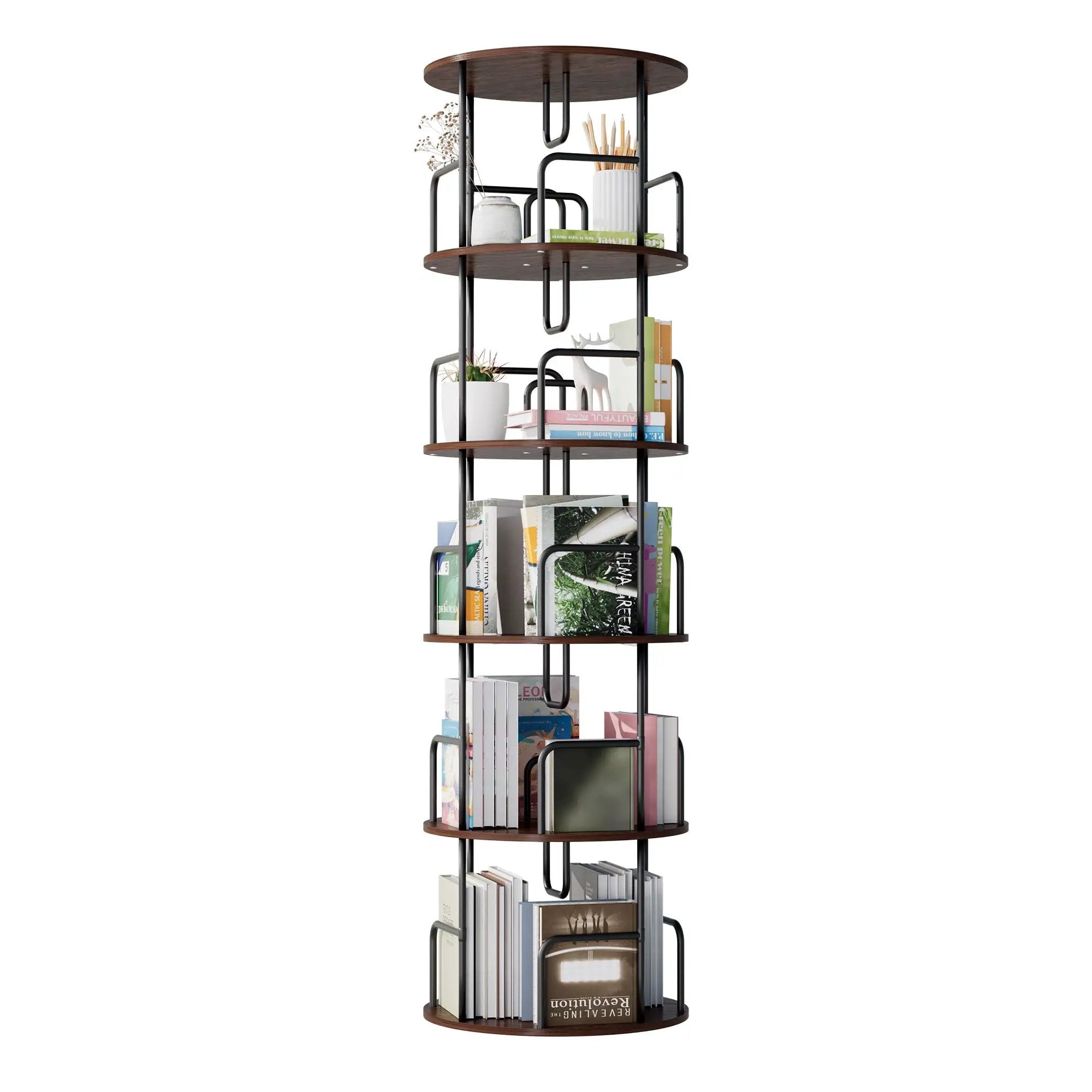 Rotating Bookshelf Tower 5 Tier Spinning 360 Degree Revolving Storage Shelf by HouseOfZazla