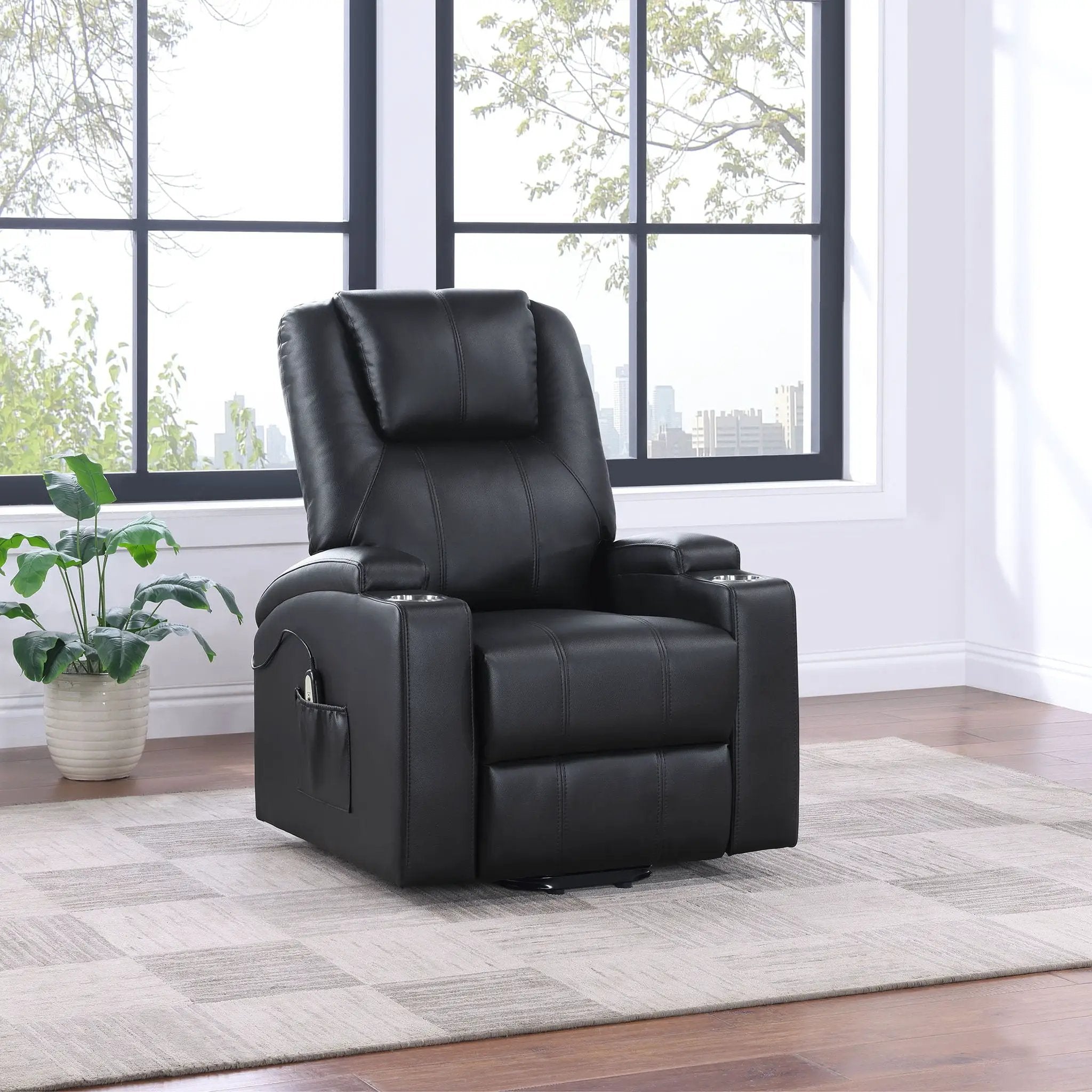 Armstrong Upholstered Power Lift Massage Recliner Black by Unique Piece Furniture