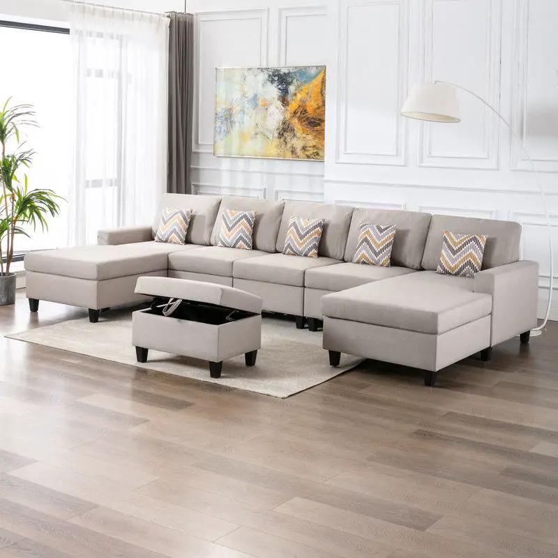 Nolan - Fabric 6 Piece Sectional Sofa With Pillows And Interchangeable Legs by HouseOfZazla