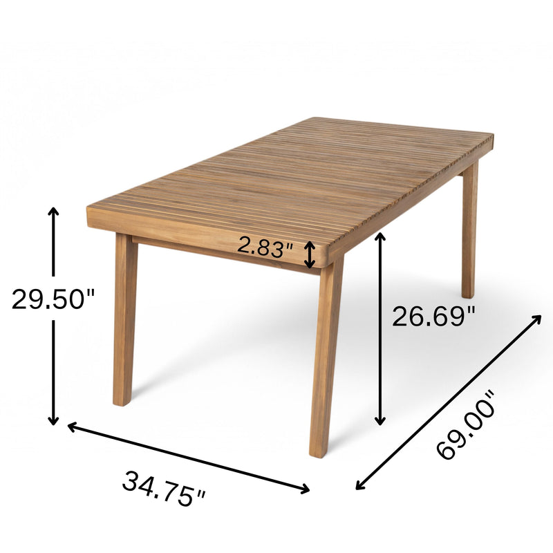 7-Piece Outdoor Patio Dining Set, 69" Acacia Wood Rectangular Table & 6 Chairs by HouseOfZazla