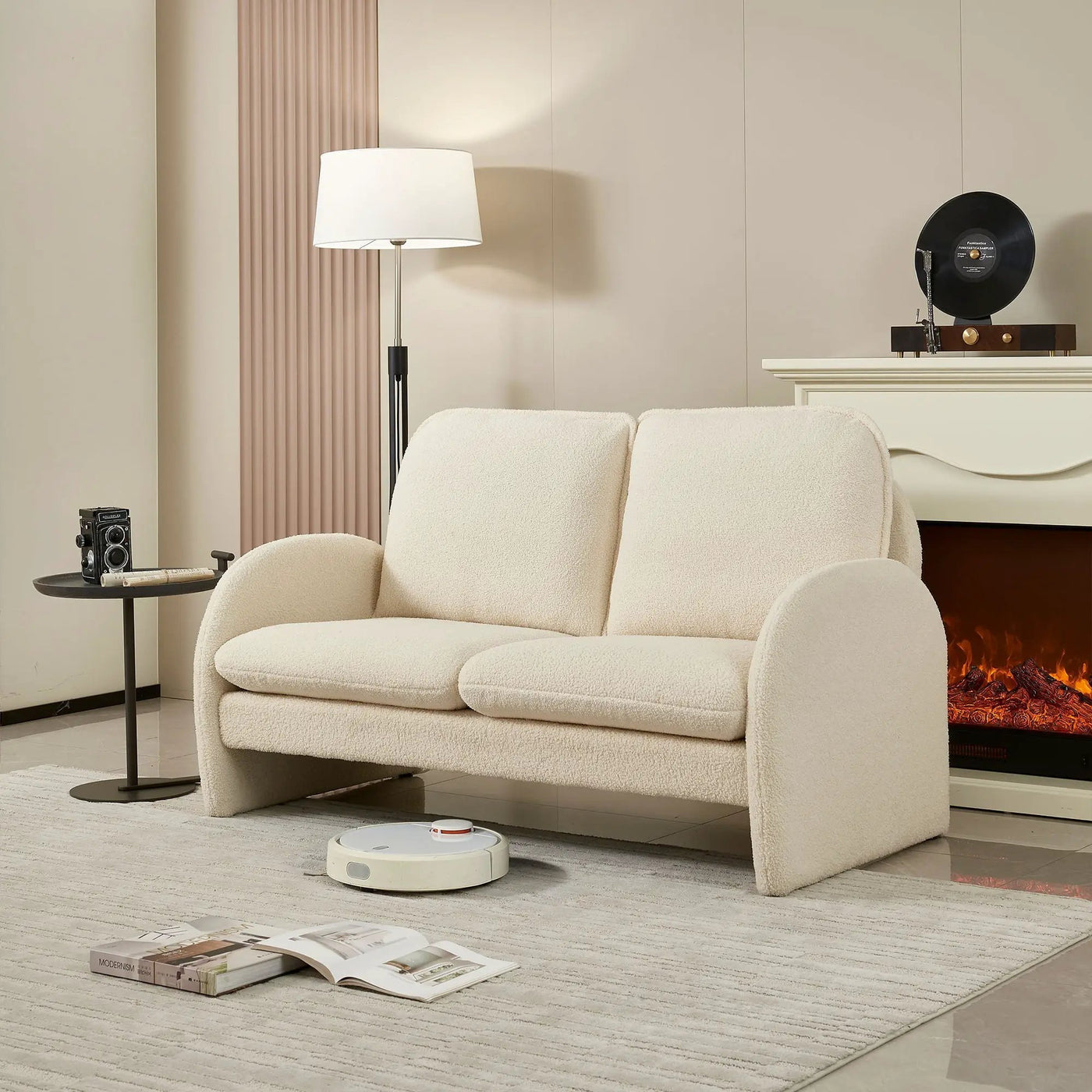 Loveseat Sofa Small Couch For Living Room, Sherpa Fabric Upholstered Loveseat Sofa Couch, Small Loveseat Sofa For Apartment, Bedroom by Unique Piece Furniture