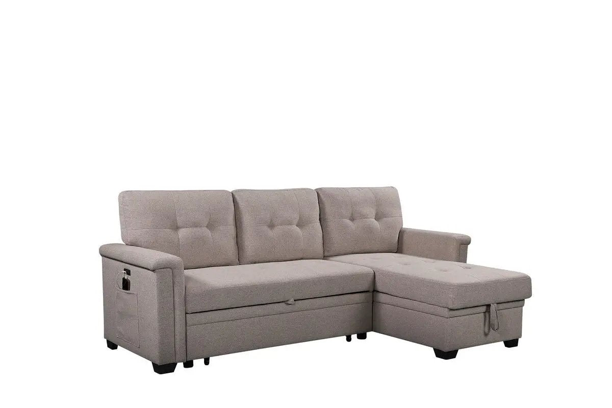 Nathan - Reversible Sleeper Sectional Sofa With Storage Chaise, USB Charging Ports And Pocket by HouseOfZazla