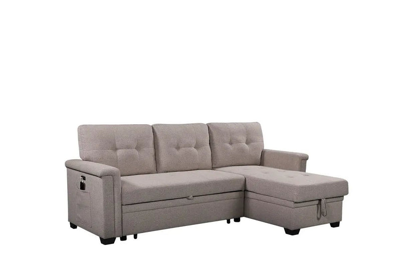 Nathan - Reversible Sleeper Sectional Sofa With Storage Chaise, USB Charging Ports And Pocket by HouseOfZazla