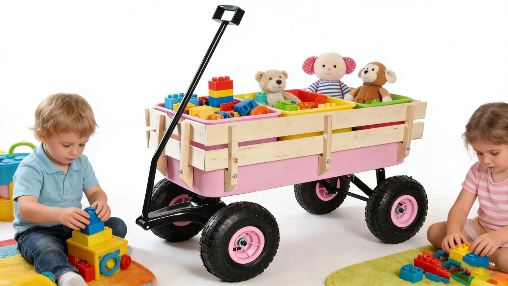 Outdoor Wagon All Terrain Pulling with Wood Railing by HouseOfZazla