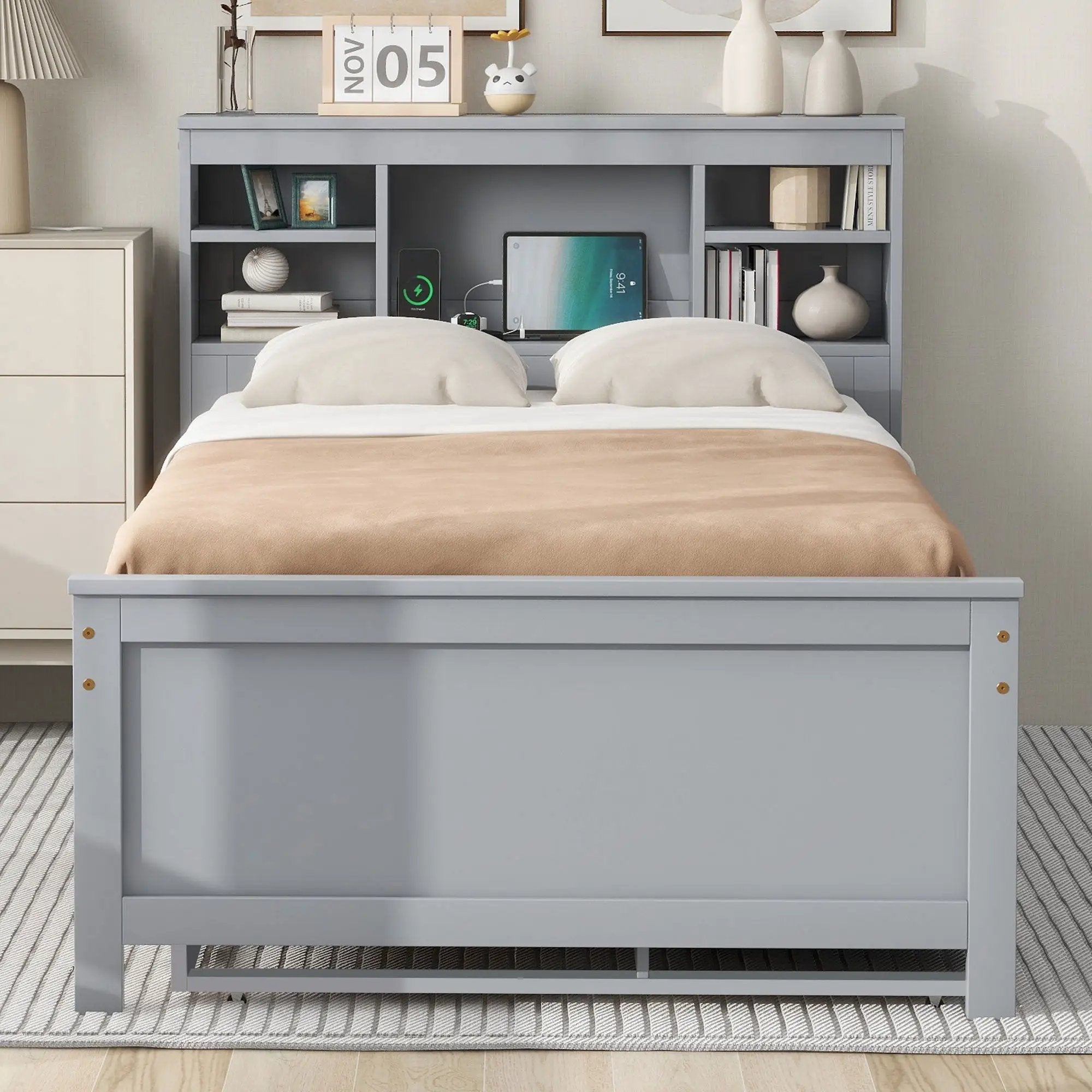Platform Bed With Storage Headboard, USB, Trundle And 3 Drawers by Unique Piece Furniture