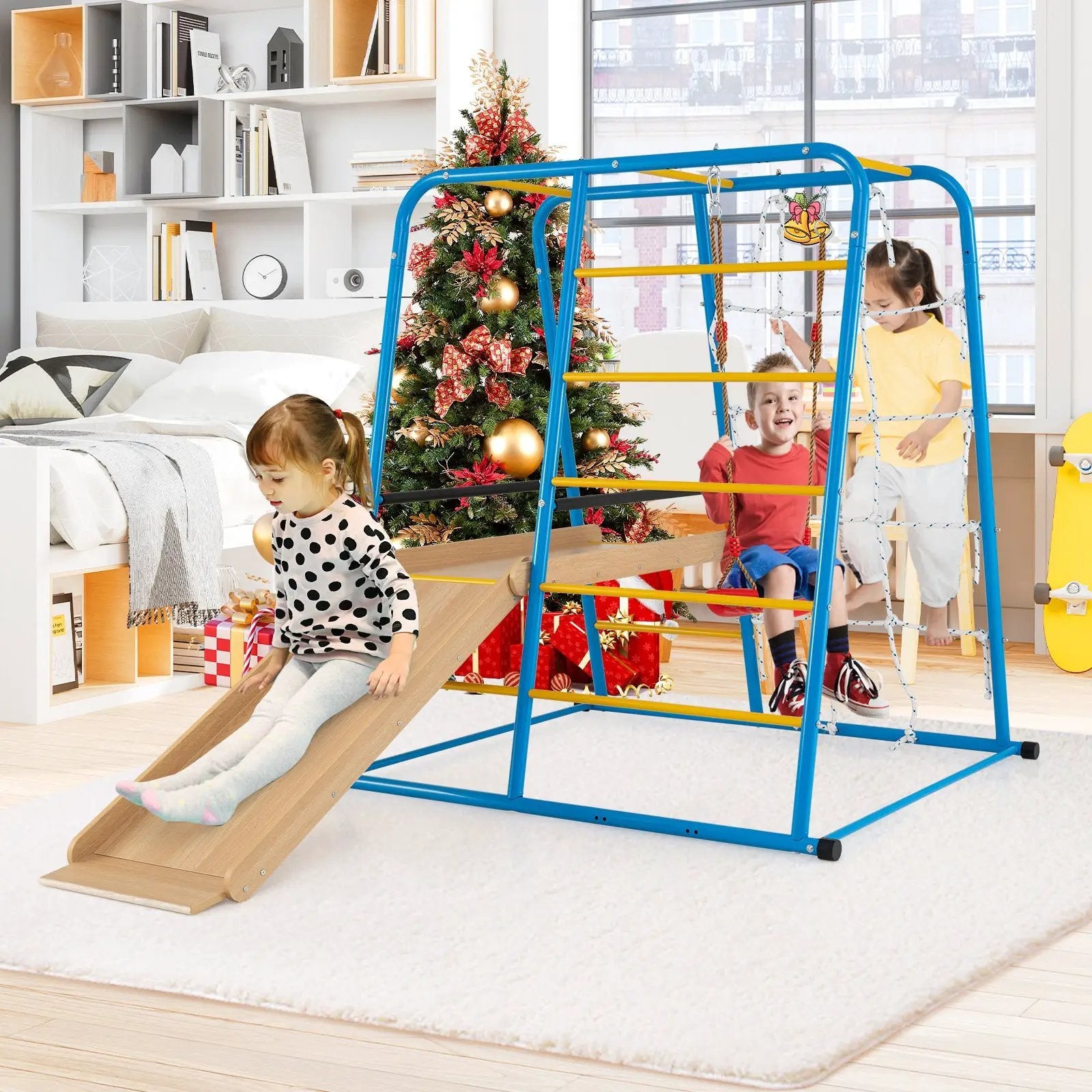 6-in-1 Indoor Jungle Gym with Slide for Boys and Girls 3+ Years Old-Blue by DirectDeals