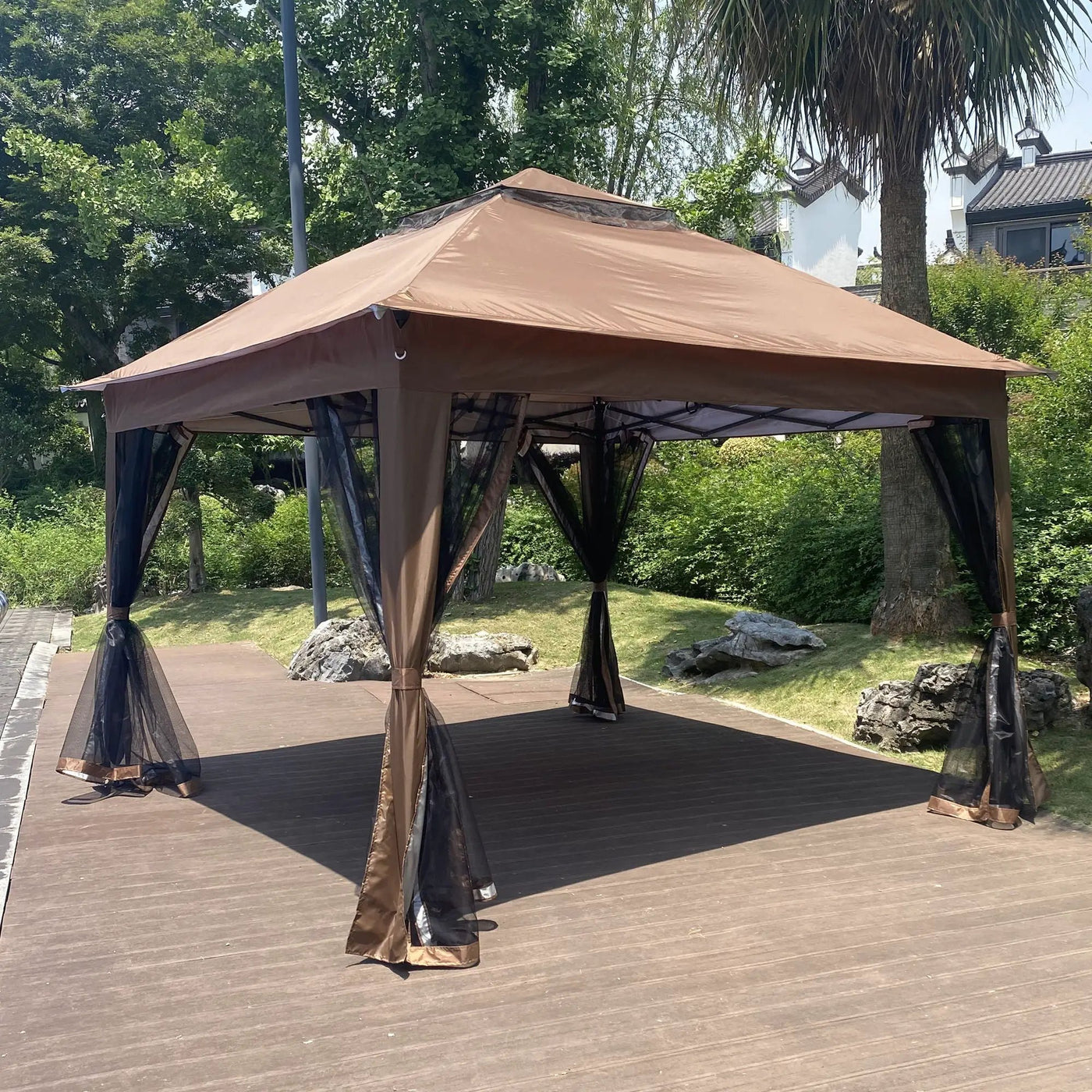 Outdoor Pop Up Gazebo Canopy With 2 Tier Soft Top And Removable Zipper Netting by HouseOfZazla