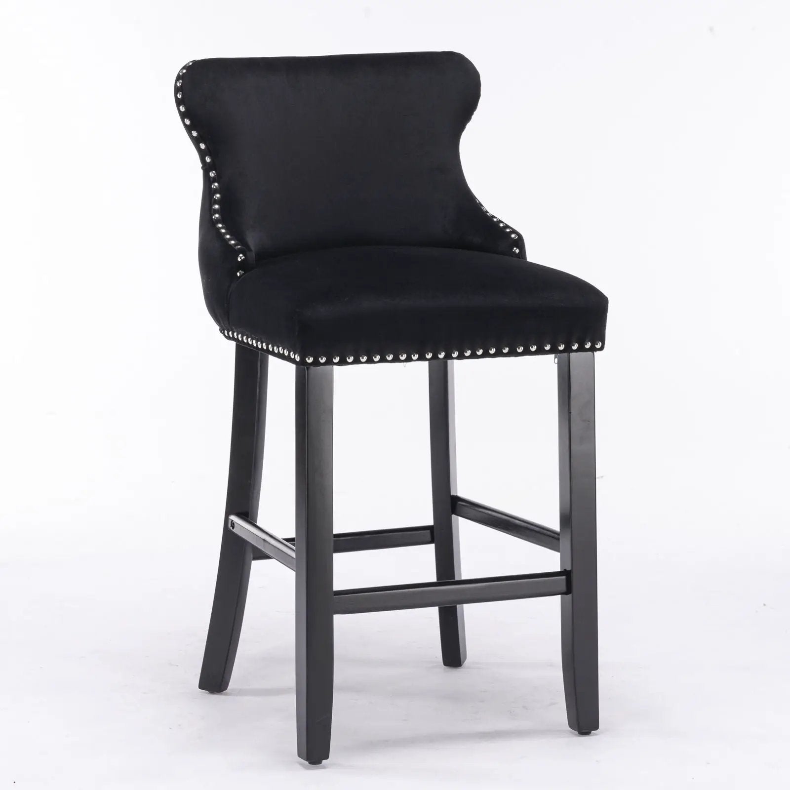 Contemporary Upholstered Wing-Back Barstools With Button Tufted Decoration And Wooden Legs, And Nailhead Trim, Leisure Style Bar Chairs, Bar Stools (Set of 2) by Unique Piece Furniture