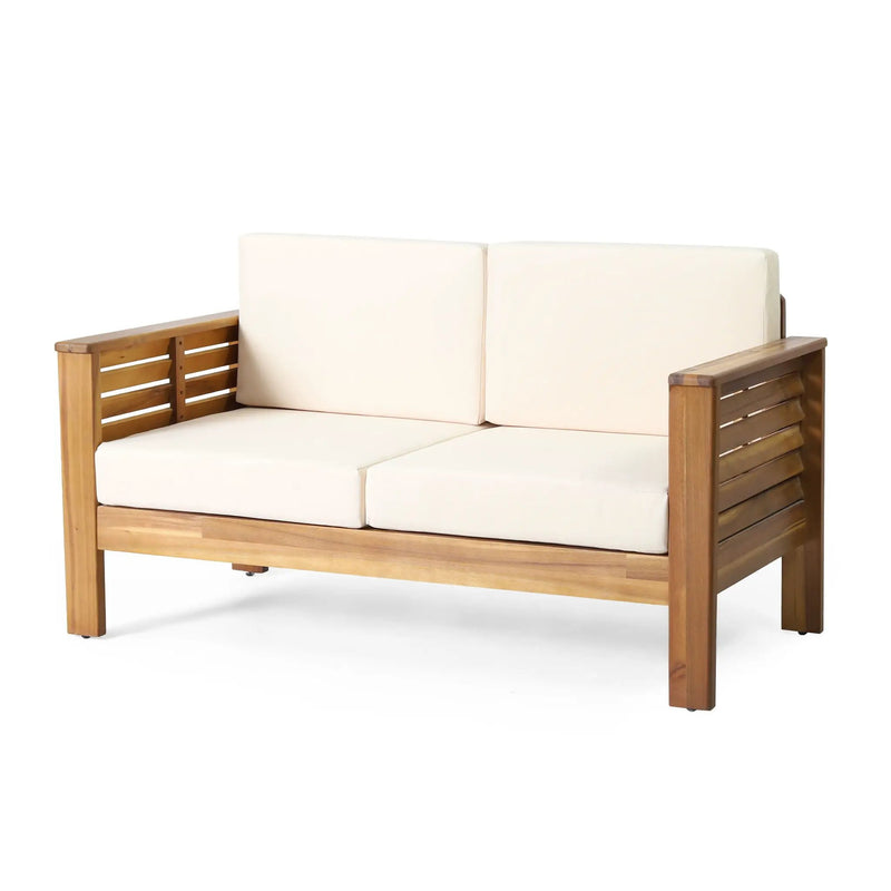 Acacia Wood Loveseat And Coffee Table Set With Cushions by HouseOfZazla