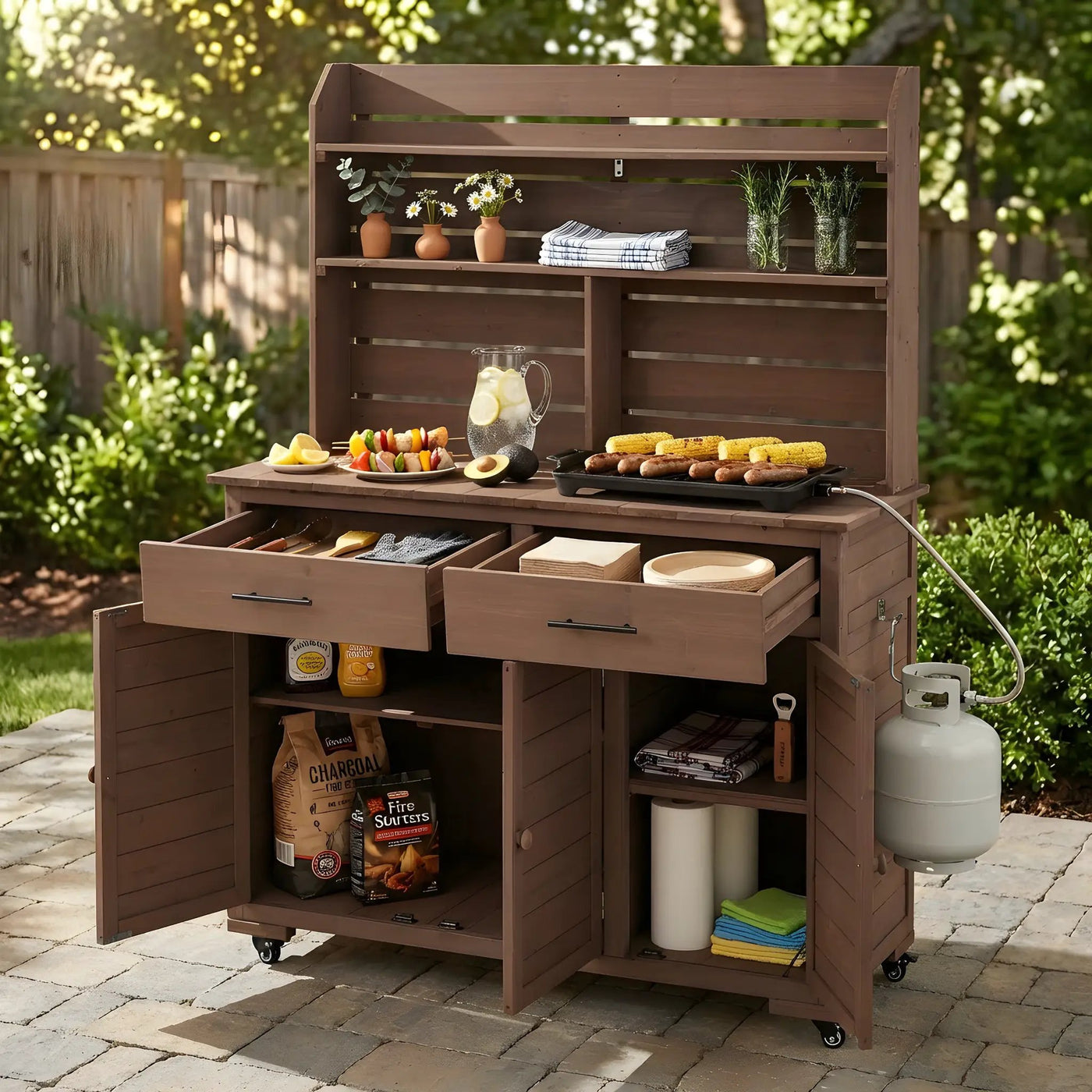 TOPMAX 65"H Large Garden Potting Bench with Storage and Lockable Wheels by HouseOfZazla