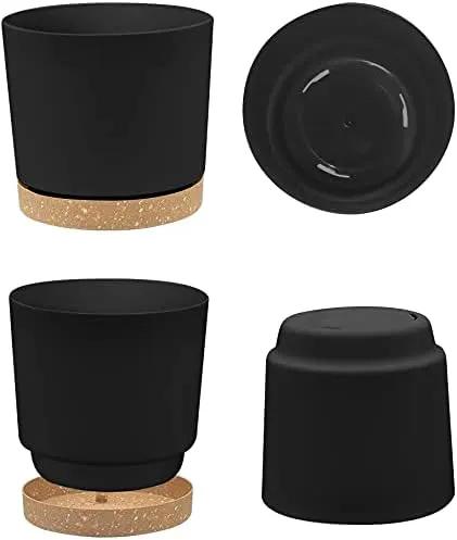 ZMTECH Plant Pots, Set of 3 8'' Self Watering Plastic Planter with Drainage Hole and Saucer, Modern Decorative Flower Pot for Indoor Outdoor House Plants, Succulents, Flowers - Dark Gray/White/Green by GreenHaven Gardens