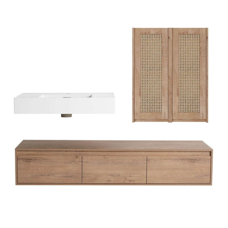 Modern Wall Mounted Bathroom Vanity With Resin Sink And 2 Side Cabinet, Imitative, Construction - Imitative Oak by Unique Piece Furniture