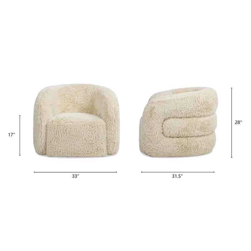 Colt - Fur Swivel Upholstered Barrel Accent Arm Chair - Cream Beige by HouseOfZazla