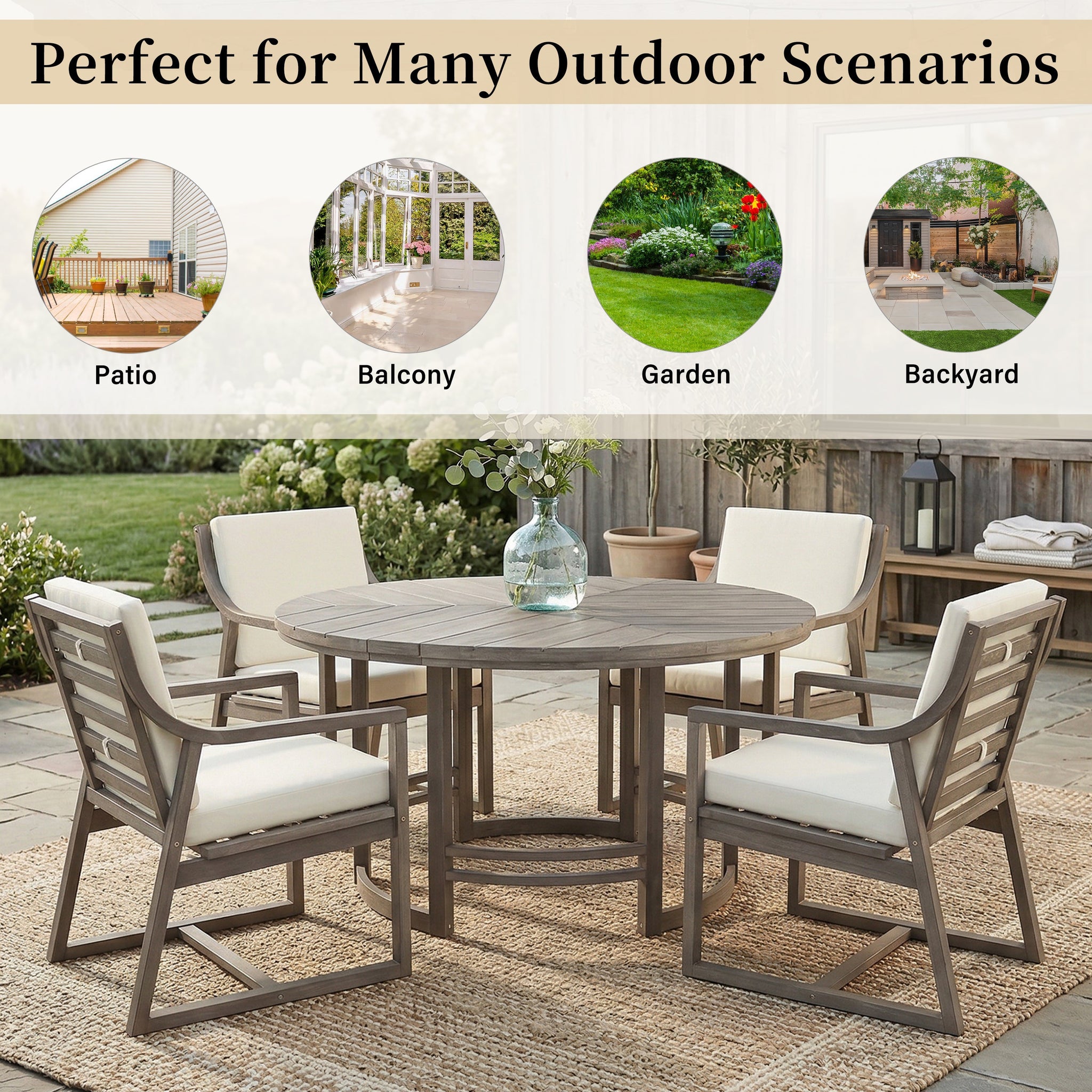 Outdoor Dining Set 5-Piece Patio Table and Chairs with Umbrella Hole by HouseOfZazla