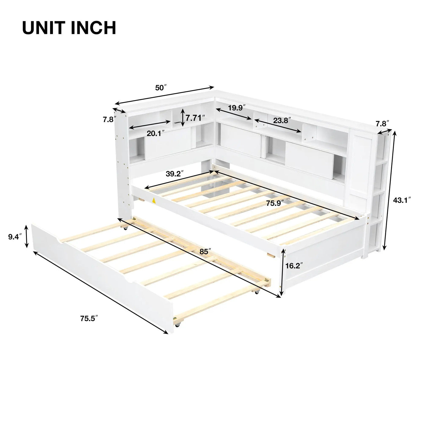 Daybed With Storage Shelves, USB Charging, And Trundle Bed by Unique Piece Furniture