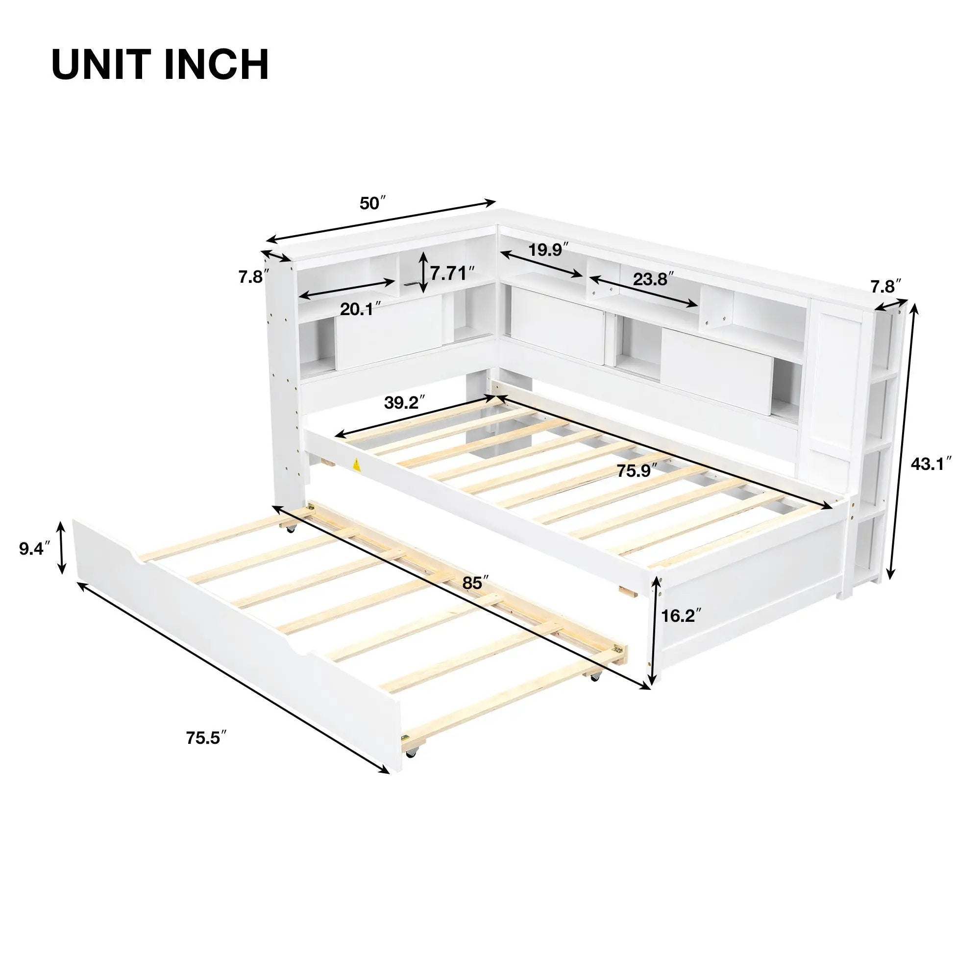 Daybed With Storage Shelves, USB Charging, And Trundle Bed by Unique Piece Furniture