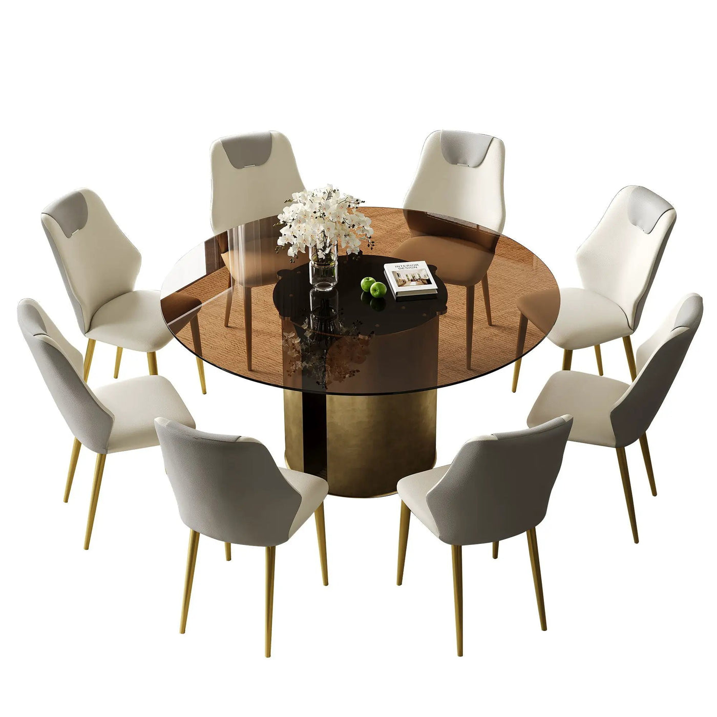 Modern Round Dining Table Set With Glass Top And Steel Legs by HouseOfZazla