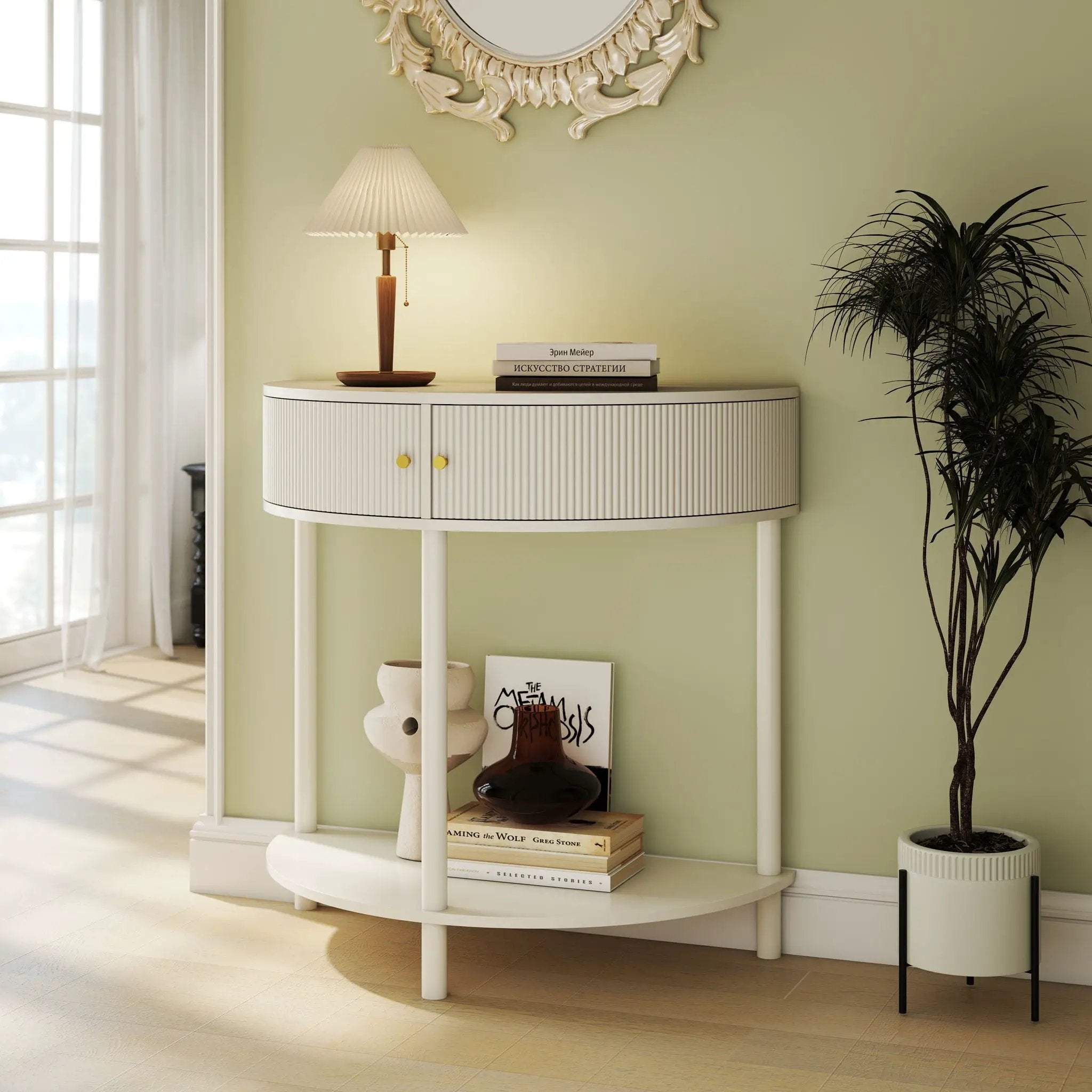 Demi Lune Console Table With 2 Storage Drawers by HouseOfZazla