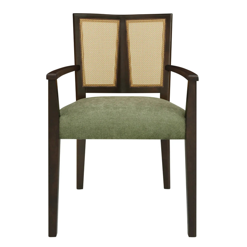 Mid Century Modern Arm Dining Chair Set With Rattan Backrest by HouseOfZazla