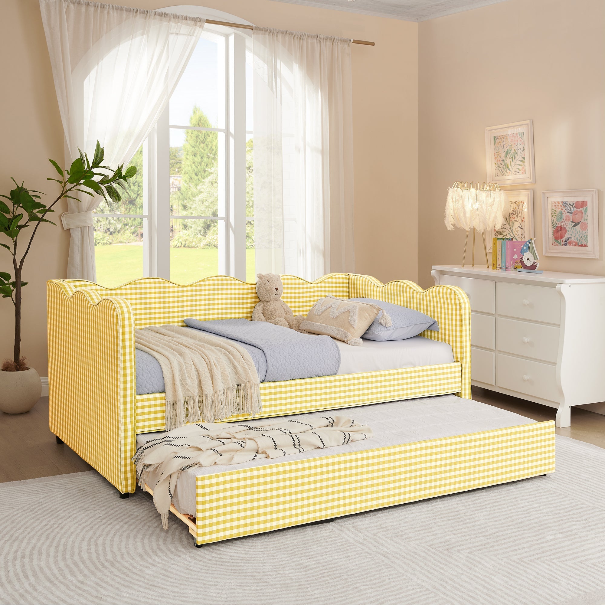 Cozy Gingham Daybed with Trundle Twin Size Sofa Bed by HouseOfZazla