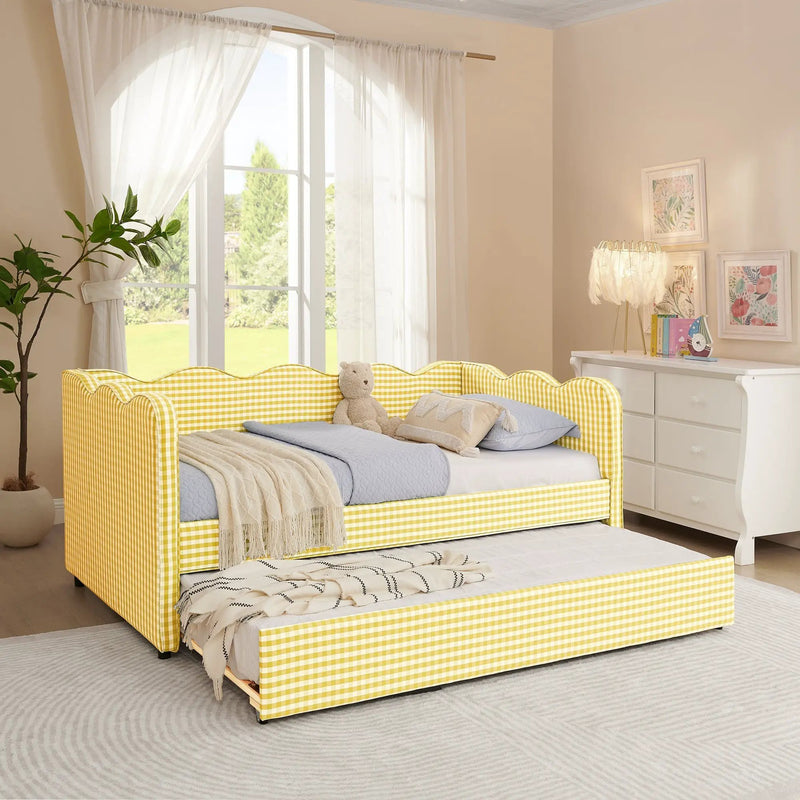 Cozy Gingham Daybed with Trundle Twin Size Sofa Bed by HouseOfZazla