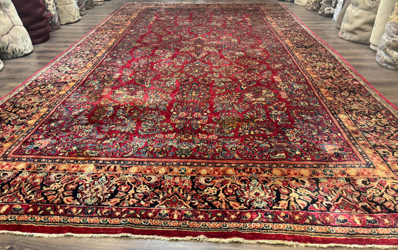 Persian Sarouk Rug 10x18, Palace Size Antique Persian Carpet, Wool, Red, Floral, Handmade Traditional Persian Rug, Extra Large Rug by Jewel Rugs