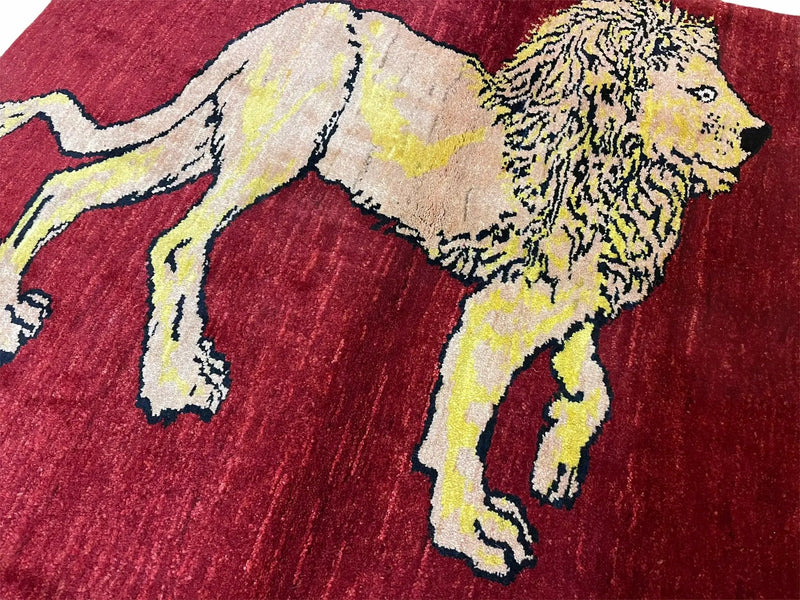 3 X 5 Handmade New Vintage Rug Quality Wool Lion Red Veggy Dyes Hand-Knotted by Jewel Rugs