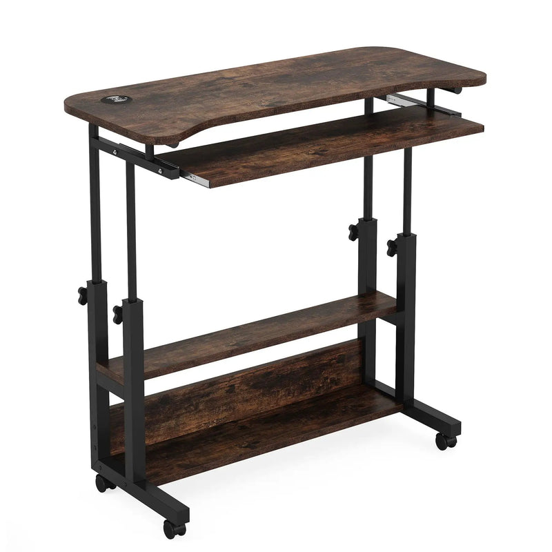 Portable Adjustable Desk With Power Outlets, USB Charging Ports, And Sliding Keyboard Tray - Brown / Black by HouseOfZazla