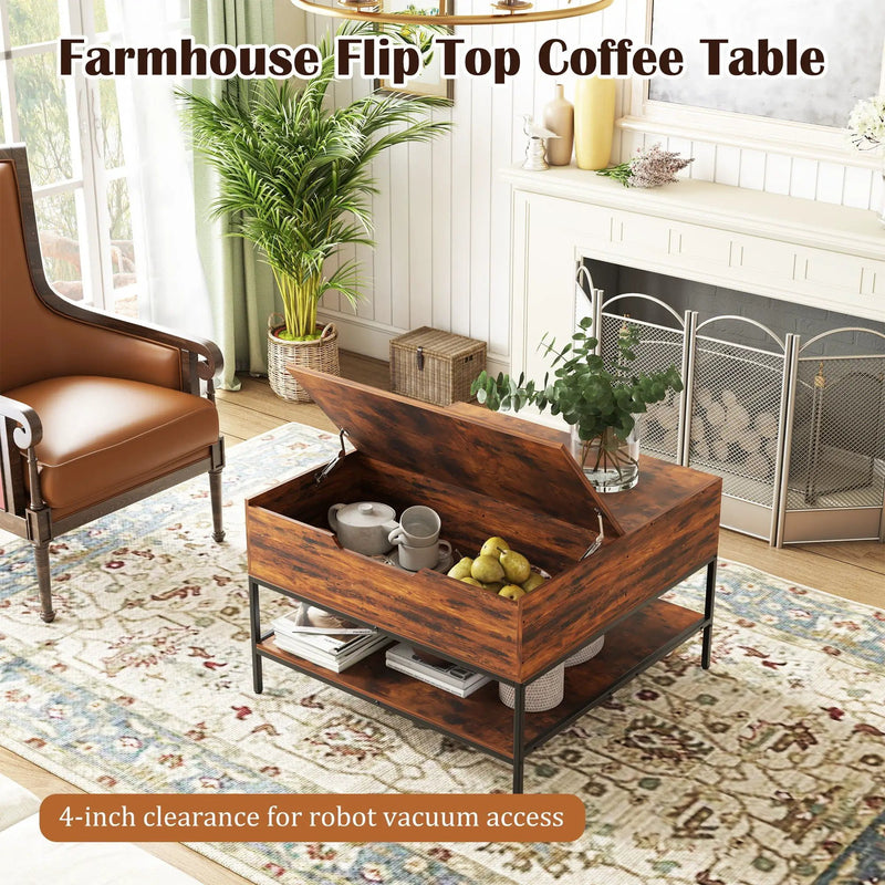 Rustic Flip Top Coffee Table With Hidden Storage - Black / Brown by HouseOfZazla