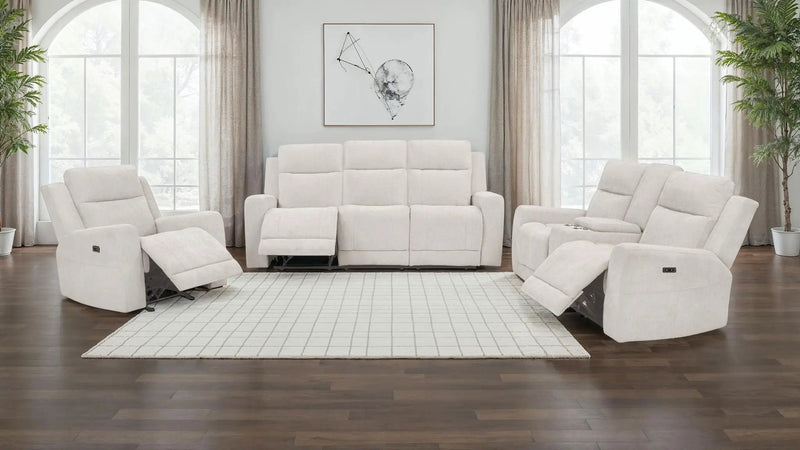 Kennett 3-piece Chenille Power Reclining Sofa Set Ivory by Unique Piece Furniture