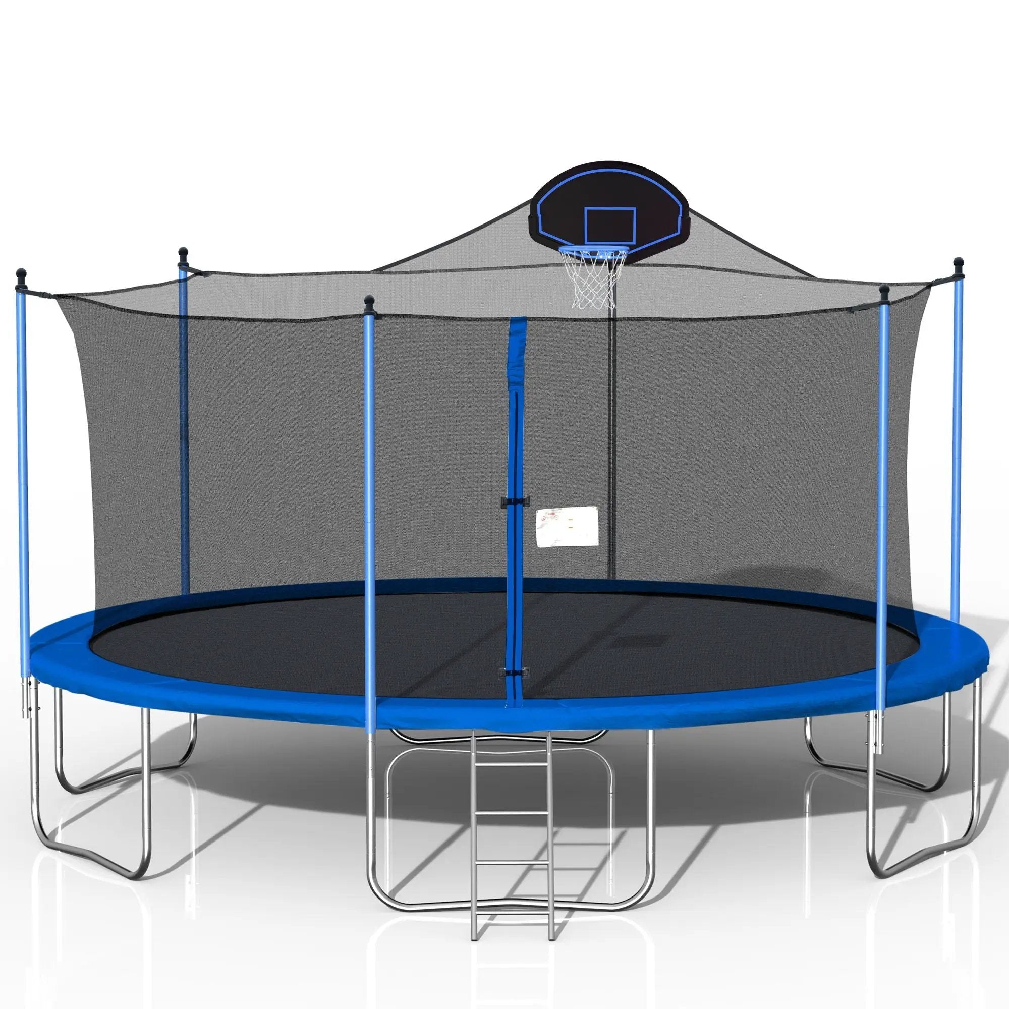 16Ft Trampoline For Adults & Kids With Basketball Hoop, Double-Sided Cover, Outdoor Trampolines With Ladder And Safety Enclosure Net For Kids And Adults - Blue by HouseOfZazla