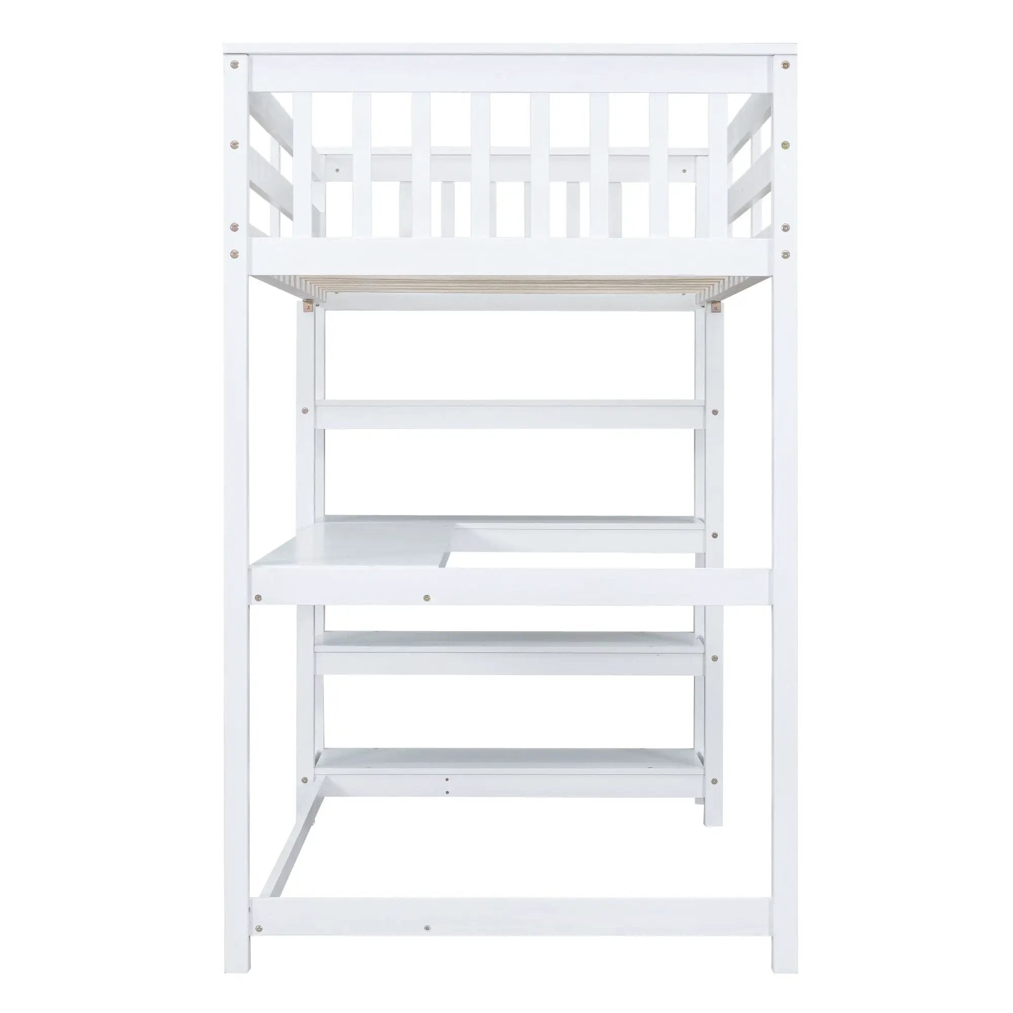 Loft Bed With Storage Shelves And Under Bed Desk