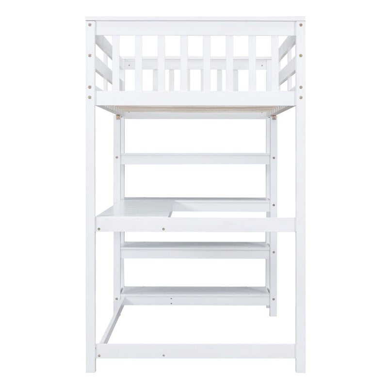 Loft Bed With Storage Shelves And Under Bed Desk