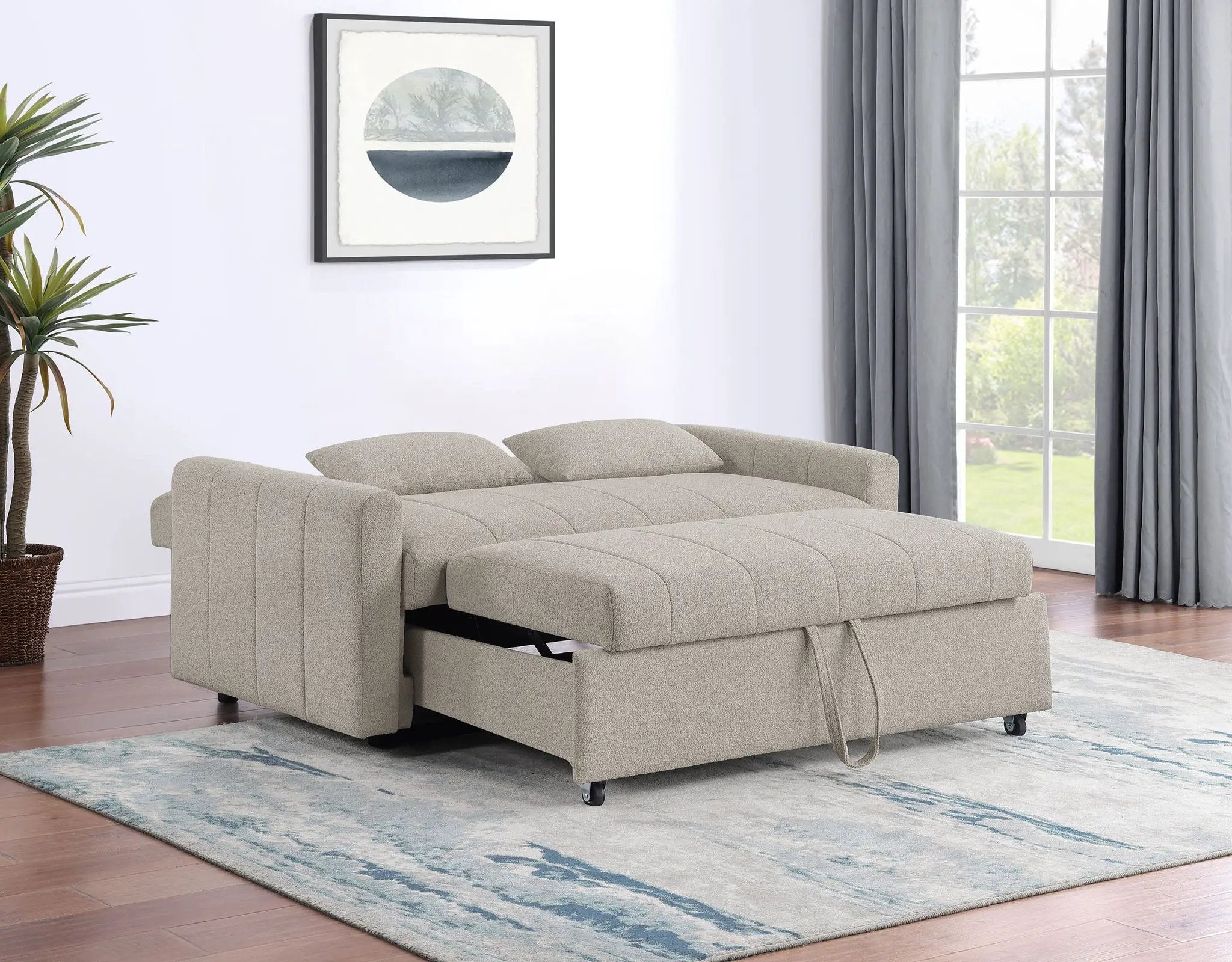 Portland Boucle Upholstered Sleeper Sofa Bed Latte by Unique Piece Furniture