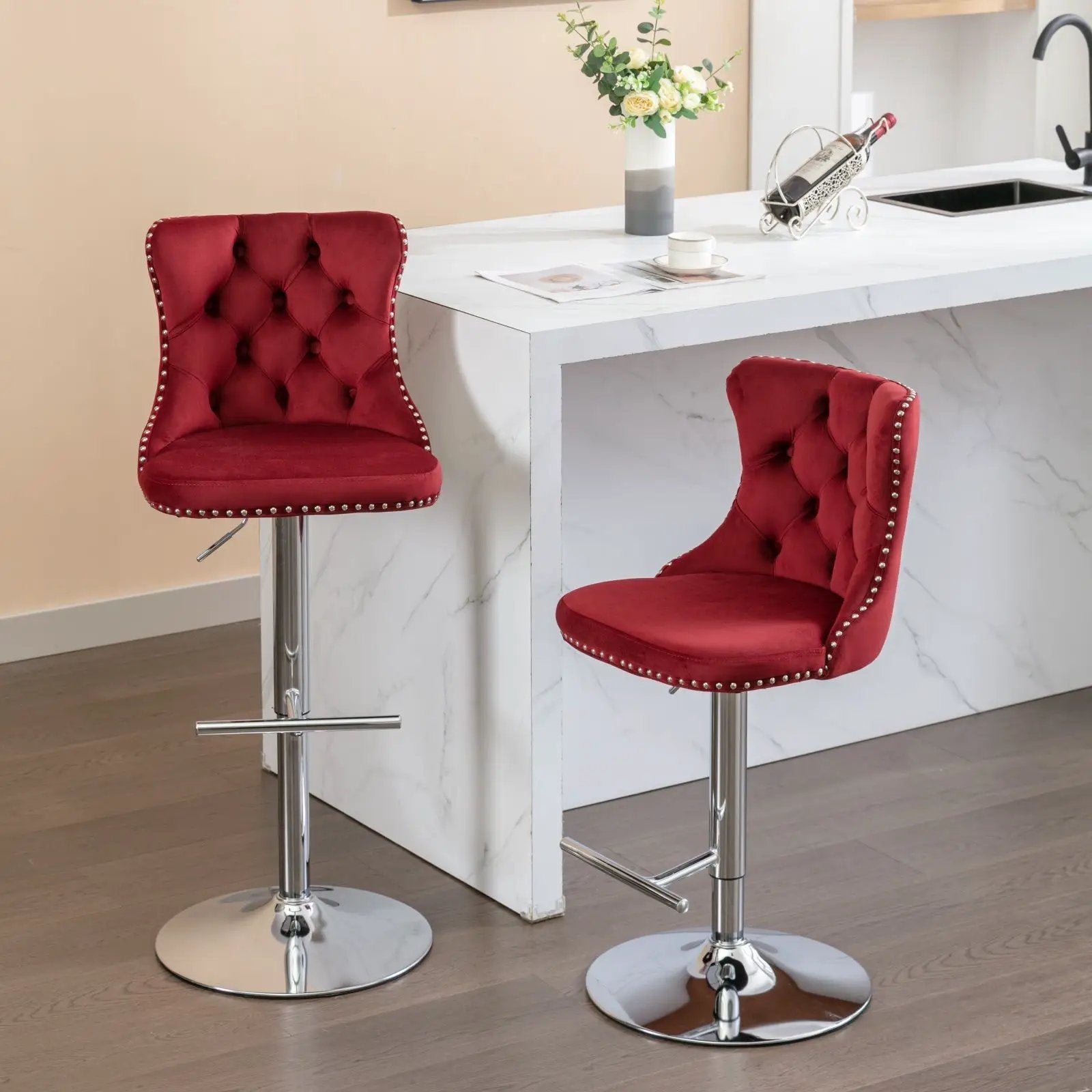 Swivel Barstools Adjusatble Seat Height From 25-33", Modern Upholstered Base Bar Stools With Backs Comfortable Tufted For Home Pub And Kitchen Island (Set of 2) by Unique Piece Furniture