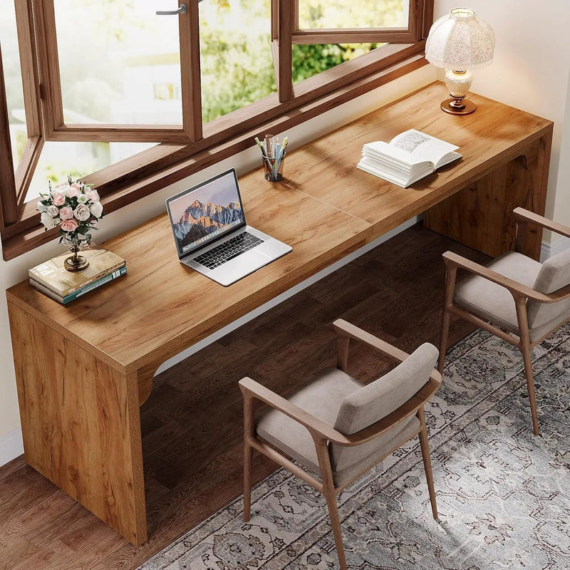 Extra Long 2 Person Computer Desk, Large Workstation - Brown by HouseOfZazla