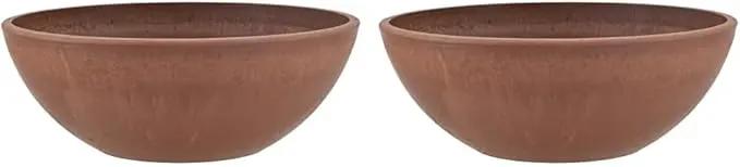 PSW Pot Collection Shallow Garden Bowl Low Planter for Succulents, Bonsai, Fairy Gardens, Herbs, 10-inch, Terra Cotta Color (Pack of 2) by GreenHaven Gardens