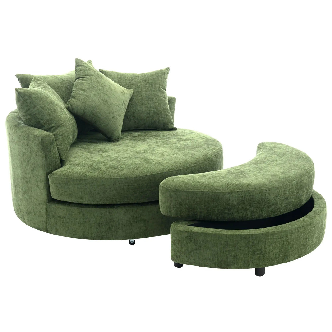 360° Swivel Accent Barrel Chair With Storage Ottoman & 4 Pillows, Modern Leisure Chair Round Accent For Living Room by HouseOfZazla
