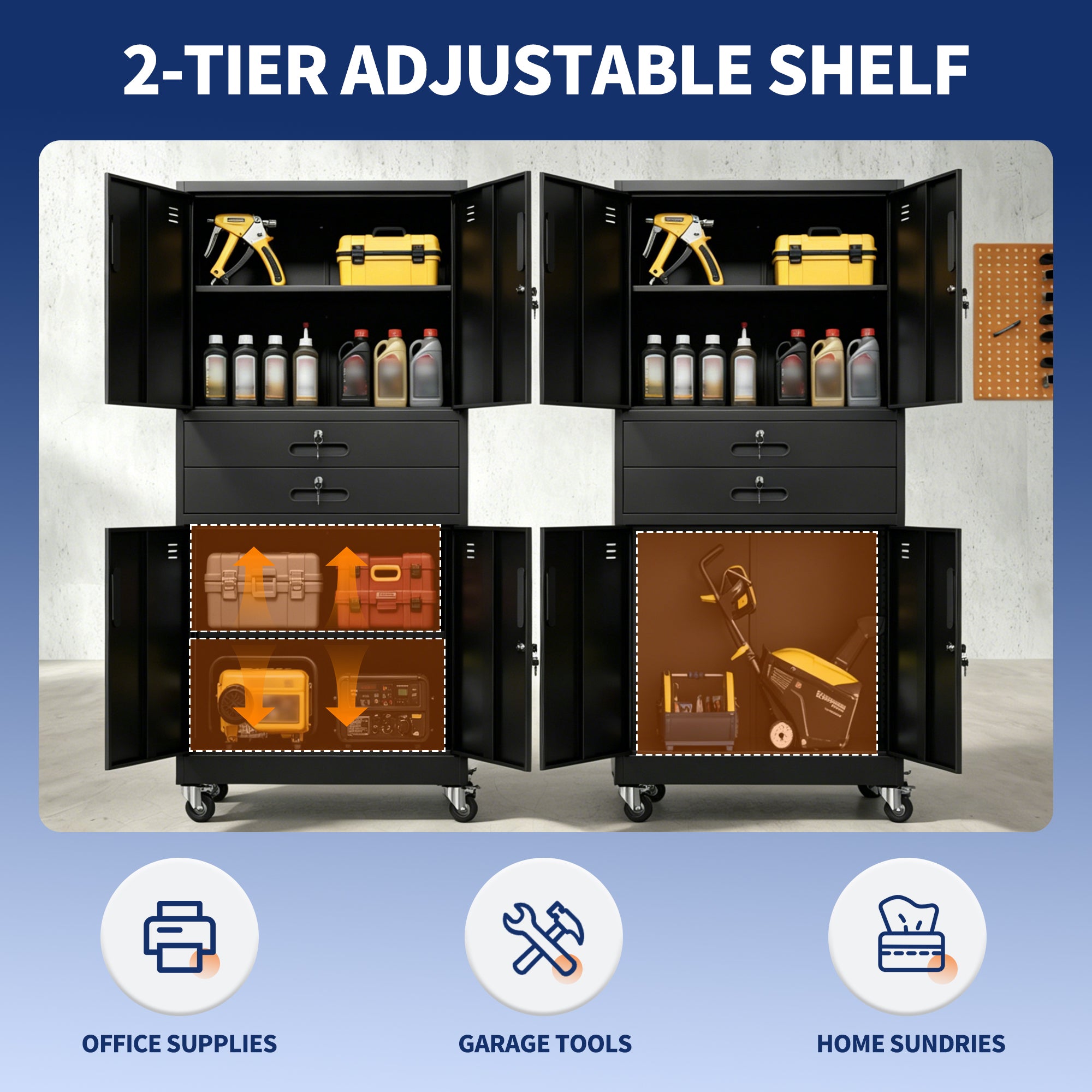 Metal Storage Cabinet with Two Drawers and Locking Doors by HouseOfZazla
