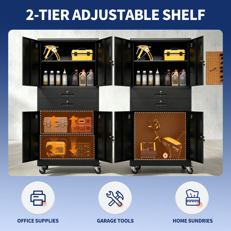 Metal Storage Cabinet with Two Drawers and Locking Doors by HouseOfZazla