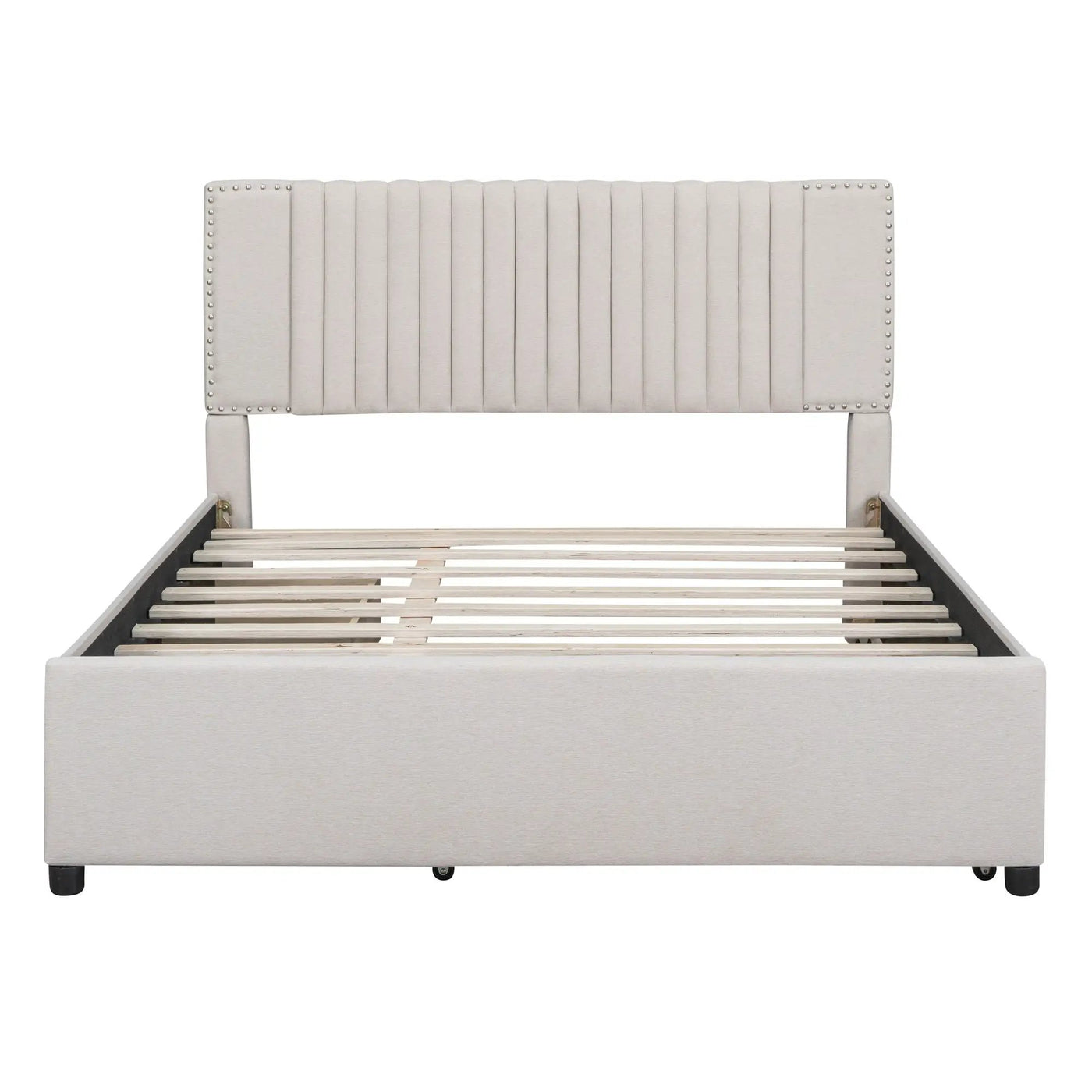Upholstered Platform Bed With Drawers, Classic Headboard Design by HouseOfZazla