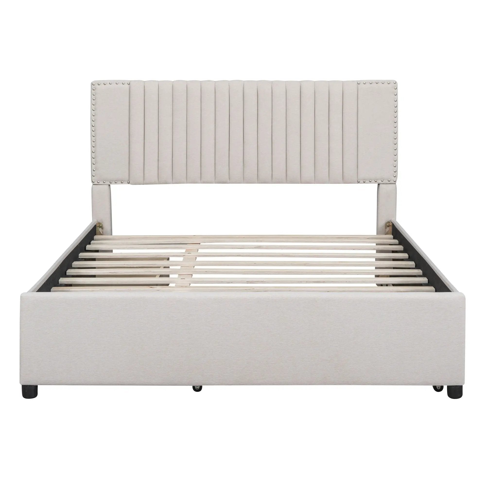 Upholstered Platform Bed With Drawers, Classic Headboard Design by HouseOfZazla