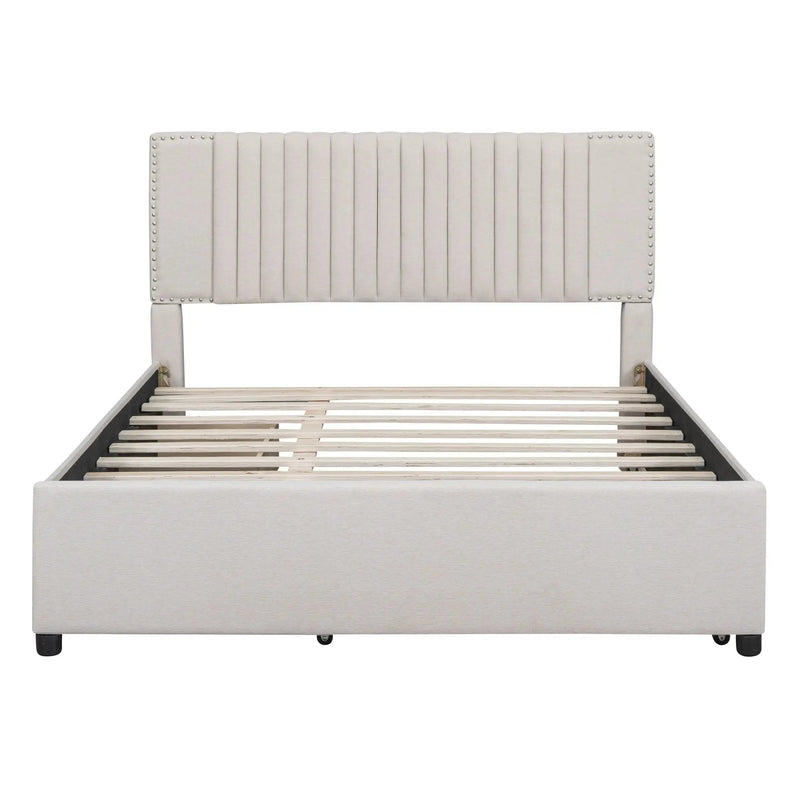 Upholstered Platform Bed With Drawers, Classic Headboard Design by HouseOfZazla