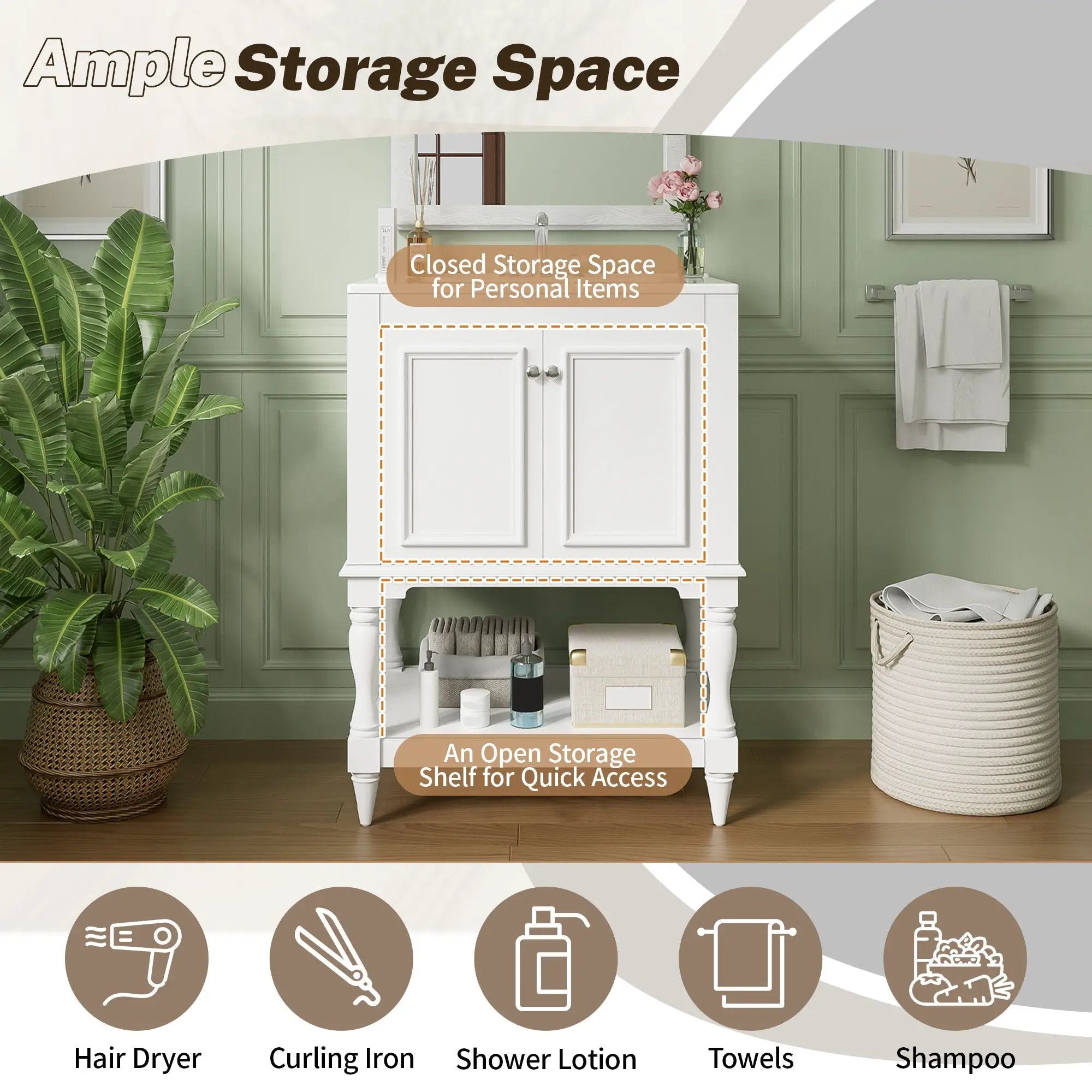 Modern Bathroom Vanity With Sink, Rectangular Cabinet With Open Shelf And Closed Storage by Unique Piece Furniture