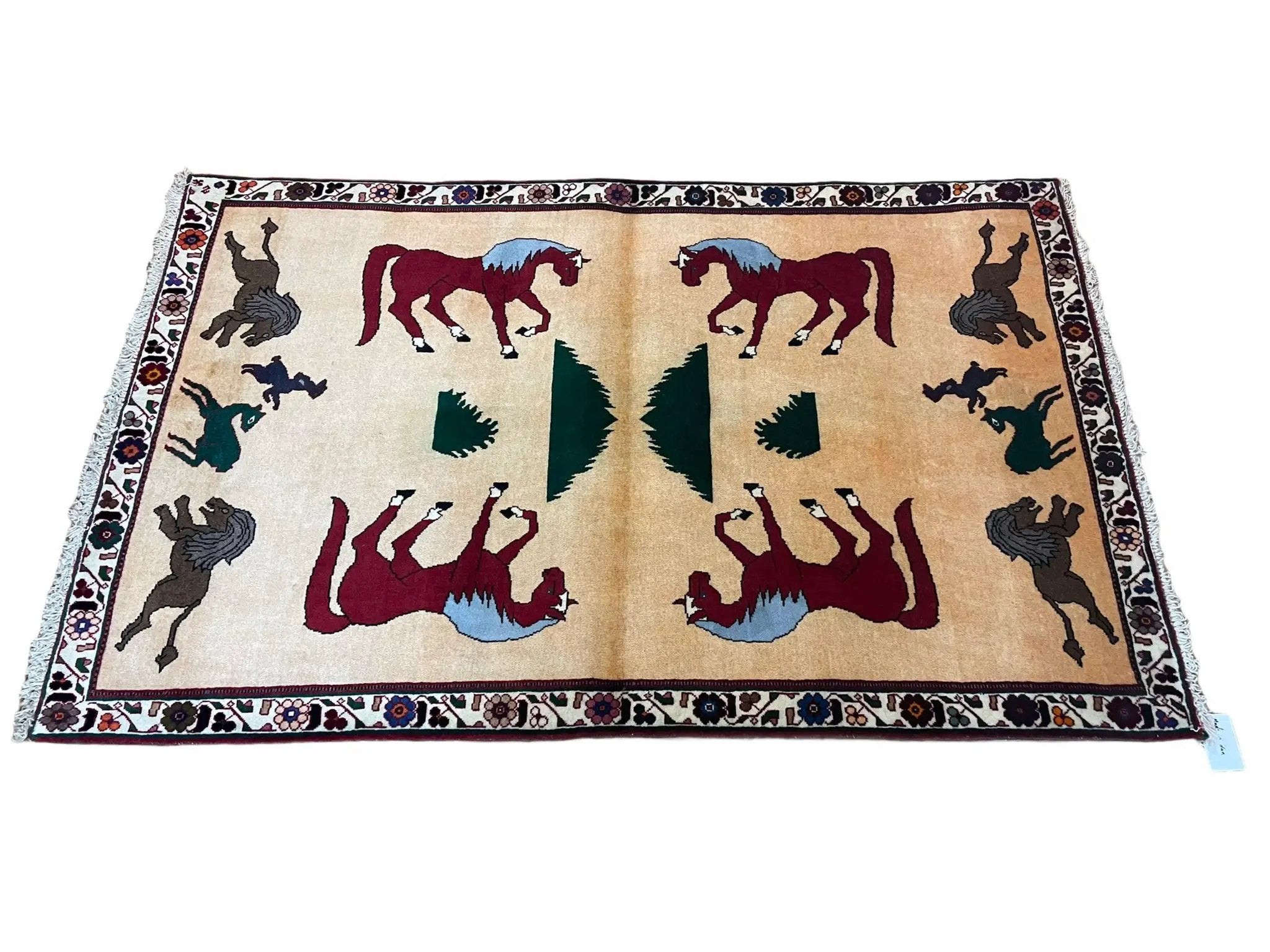 4x6 Rug Handmade Zagros Quality Wool Horses Tribal Hand-Knotted Rug Veggie Dye by Jewel Rugs