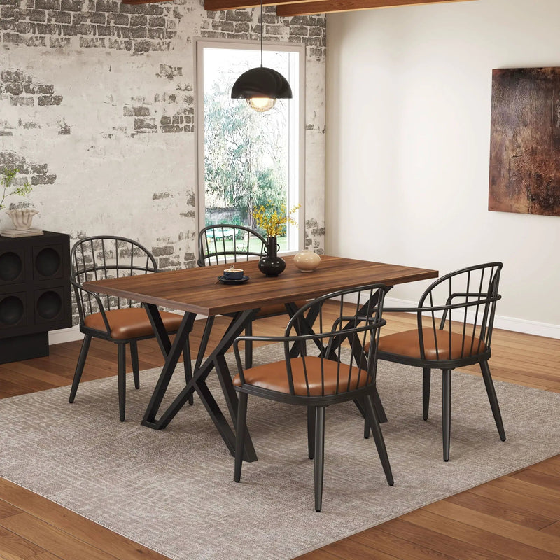 Industrial Inspired Upholstered Dining Chair Set With Metal Legs (Set of 2) - Brown by HouseOfZazla