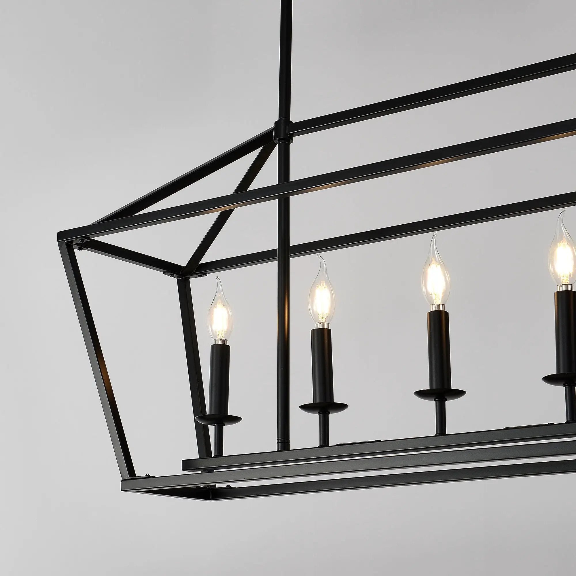 5 Light Farmhouse Kitchen Island Lighting, 5 Light Industrial Linear Chandelier For Dining Room Metal Hanging Pendant Light Fixture For Bedroom Living Room Hallway Conference Room - Matte Black by HouseOfZazla