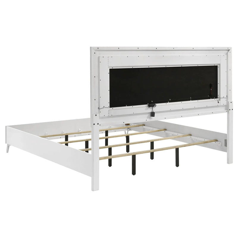 Cassia Eastern King LED Panel Bed White High Gloss by Unique Piece Furniture